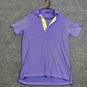 Greyson Mens Small Purple Striped Short Sleeve Golf Polo Shirt Lime Accent Peru